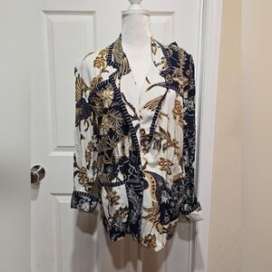 Vintage Surya Funky Floral Blazer With Gold & Wood Beaded Accents